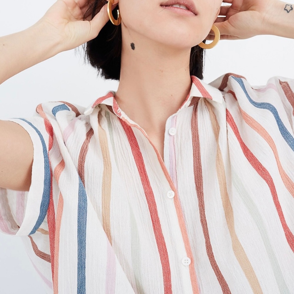 Madewell Gauze Central Tunic Shirt in Rainbow Stripe size XXS - Picture 4 of 14